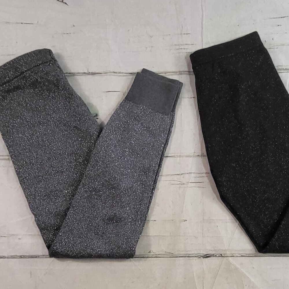 2 Pair Gap Kids Sparkly Stretch Leggings Girls Black / Grey Size L NWT